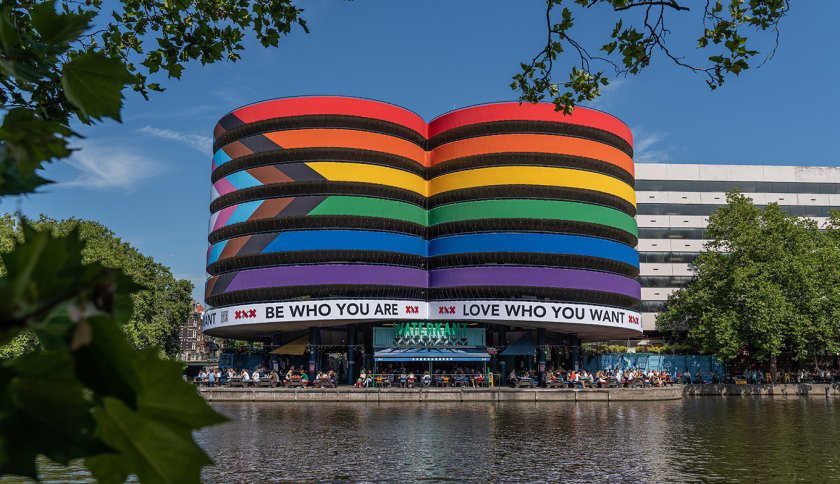 Building de Waterkant Amsterdam in rainbow colors Building de Waterkant Amsterdam in rainbow colors