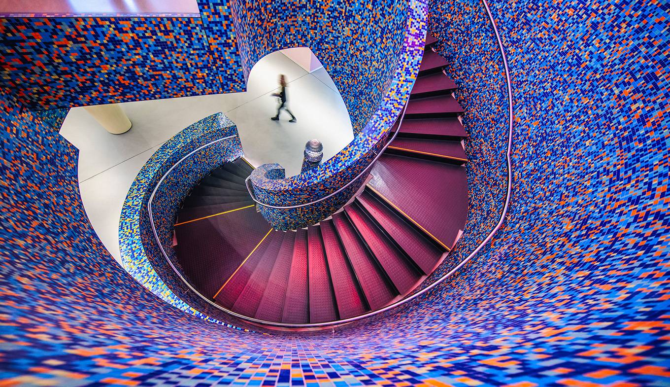 Stairs in central hall of the Groninger Museum Stairs in central hall of the Groninger Museum